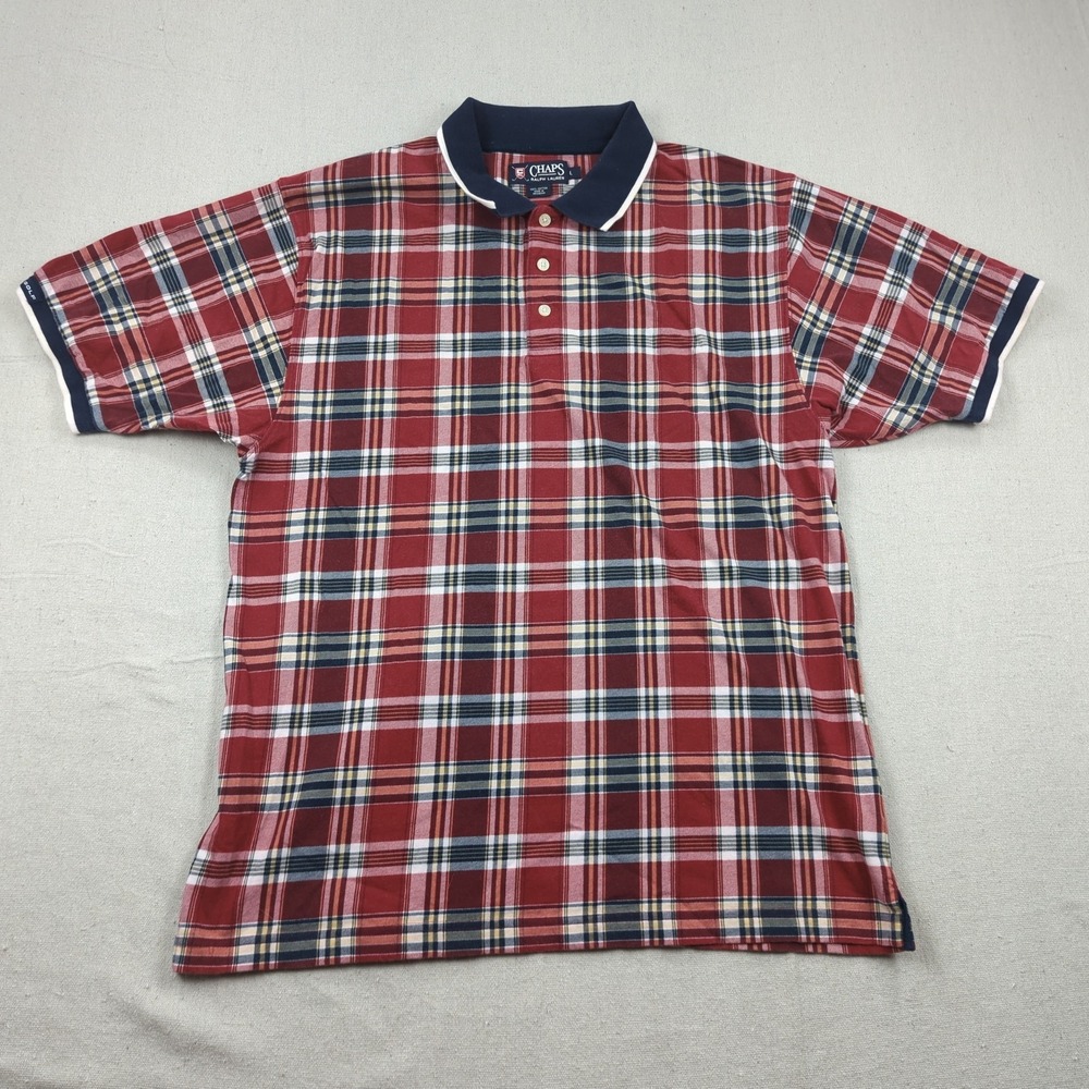 Vintage Chaps Ralph Lauren Shirt Large Red Tartan Plaid Preppy Casual